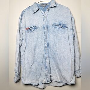 Women's Vintage Jordache 100% Cotton Acid Wash Denim Button Down, Size Large